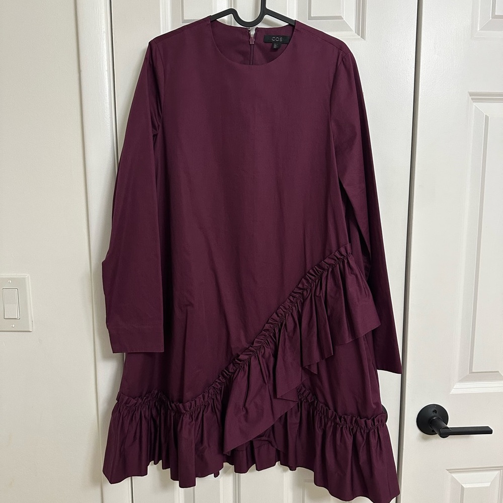COS Elegant Burgundy Ruffle Dress size 4 like new